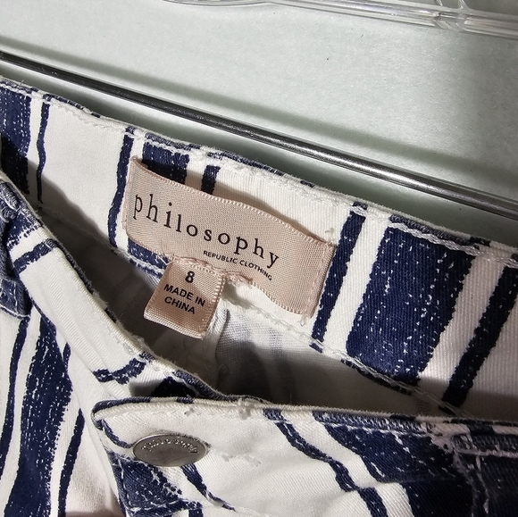 Philosophy Jeans White and Blue Striped Women's Size 8 - Picture 7 of 9
